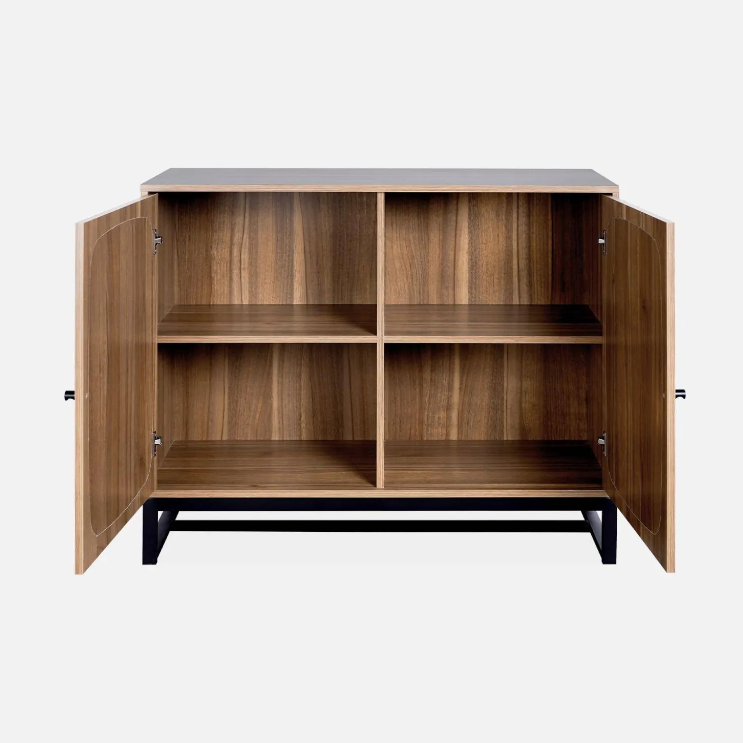 Vintage dressoir 2 deuren houtdecor rotan en metaal 100cm