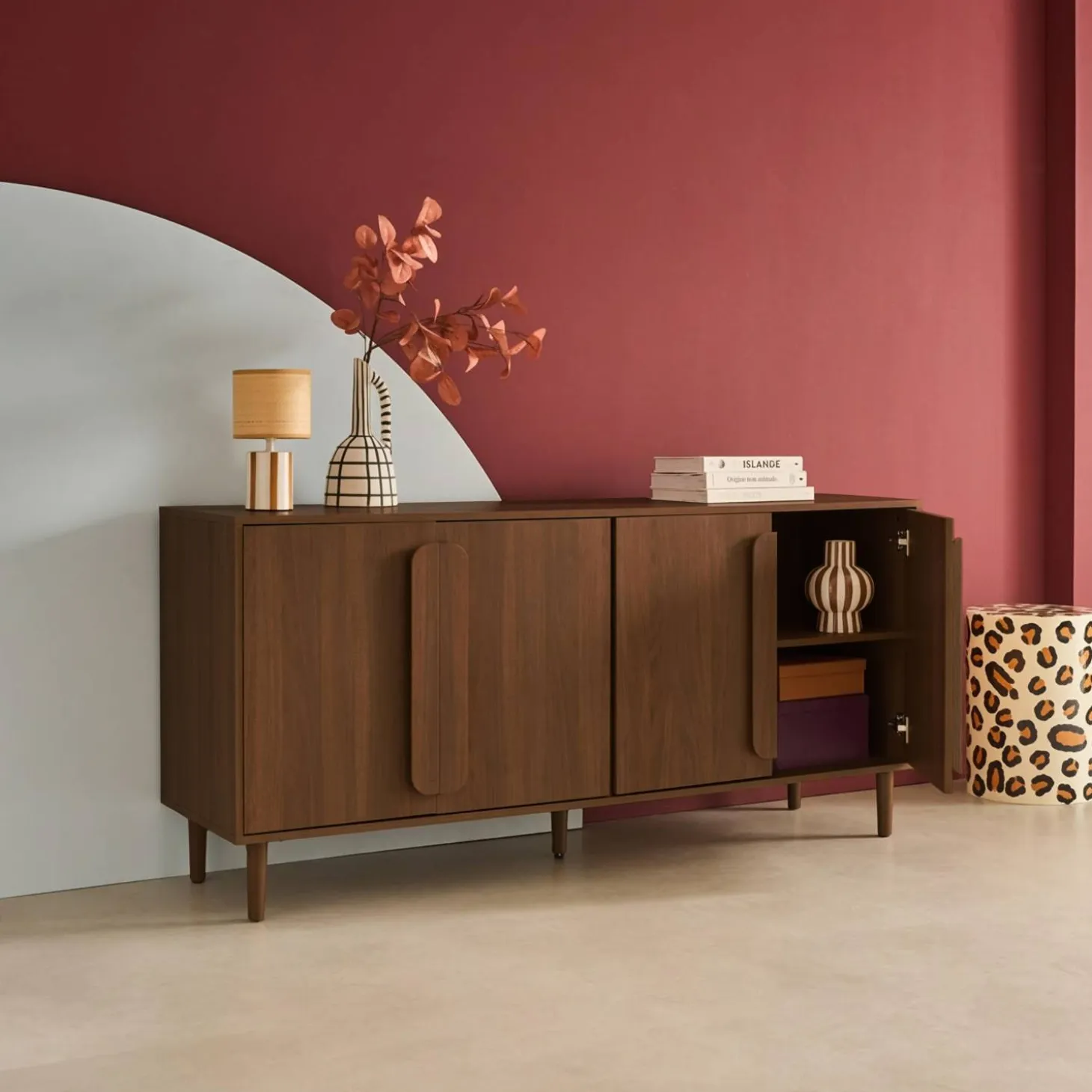 Vintage dressoir houtdecor 4 deuren 160cm