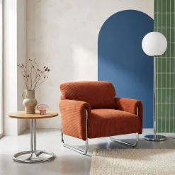 Vintage fauteuil van corduroy met chromen frame