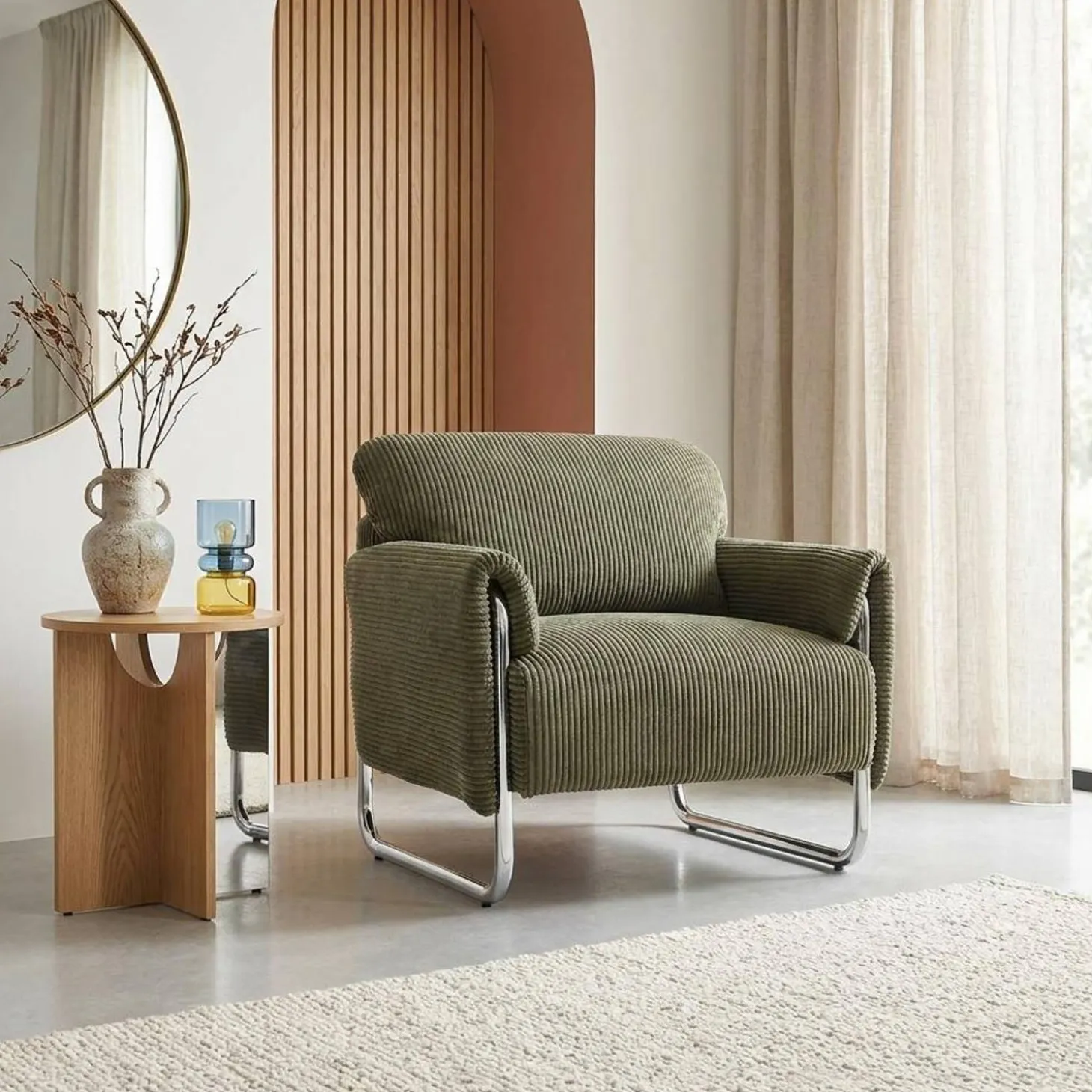 Vintage fauteuil van corduroy met chromen frame