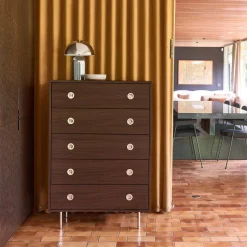 Vintage ladekast 5 lades houtdecor en roestvrij staal 80cm