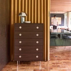 Vintage ladekast 5 lades houtdecor en roestvrij staal 80cm