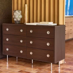 Vintage ladekast 6 lades houtdecor en roestvrij staal 120cm