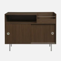 Vintage platenspeler meubel 2 schuifdeuren houtdecor en roestvrij staal 100cm