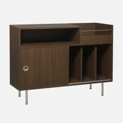 Vintage platenspeler meubel 2 schuifdeuren houtdecor en roestvrij staal 100cm