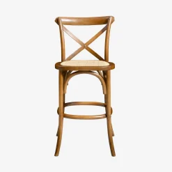 Vintage rubberhouten bistro barkrukken met voetensteun (set van 2)