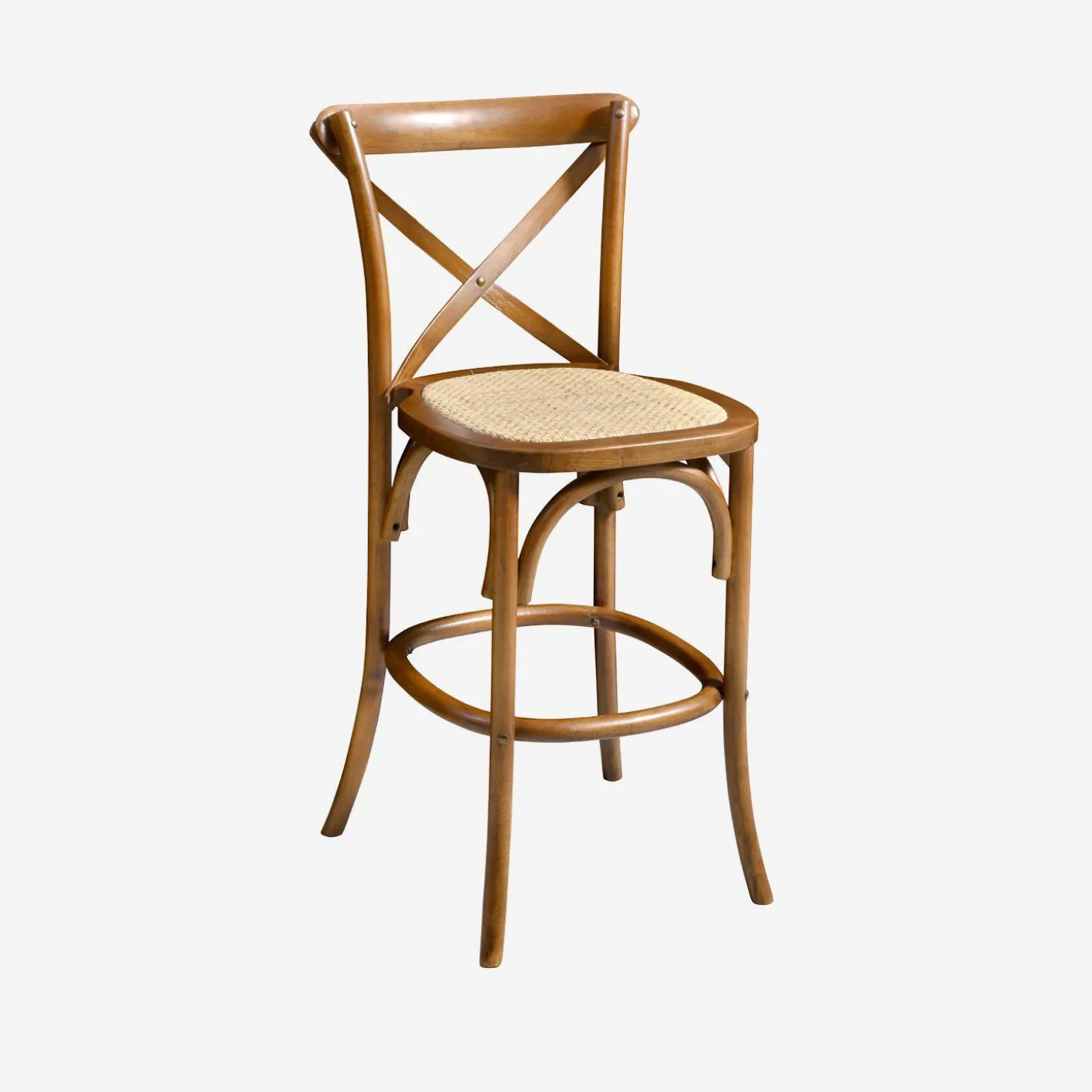 Vintage rubberhouten bistro barkrukken met voetensteun (set van 2)
