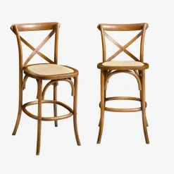 Vintage rubberhouten bistro barkrukken met voetensteun (set van 2)