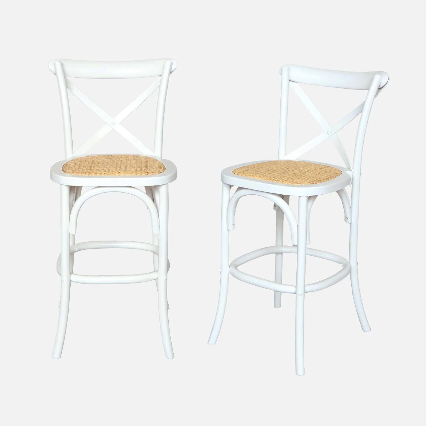 Vintage rubberhouten bistro barkrukken met voetensteun (set van 2)