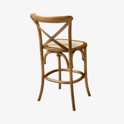 Vintage rubberhouten bistro barkruk met voetensteun