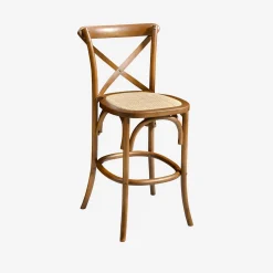 Vintage rubberhouten bistro barkruk met voetensteun