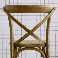 Vintage rubberhouten bistro barkrukken met voetensteun (set van 2)