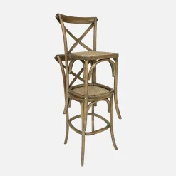 Vintage rubberhouten bistro barkrukken met voetensteun (set van 2)
