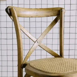 Vintage rubberhouten bistro barkrukken met voetensteun (set van 2)