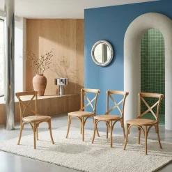 Vintage rubberhouten bistrostoelen (set van 4)