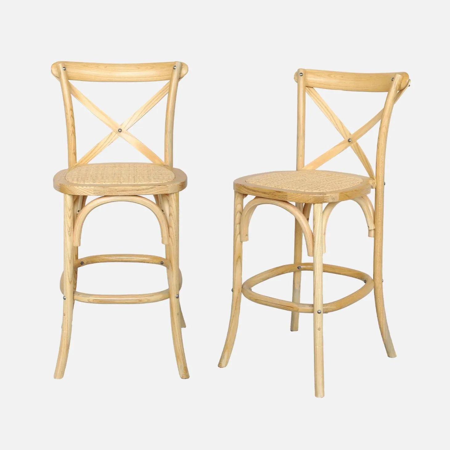 Vintage rubberhouten bistro barkrukken met voetensteun (set van 2)