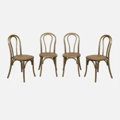Vintage rubberhouten en rotan stoelen (set van 4)