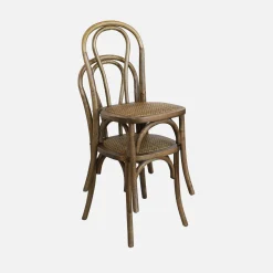 Vintage rubberhouten en rotan stoelen (set van 4)