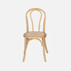 Vintage rubberhouten en rotan stoelen (set van 4)