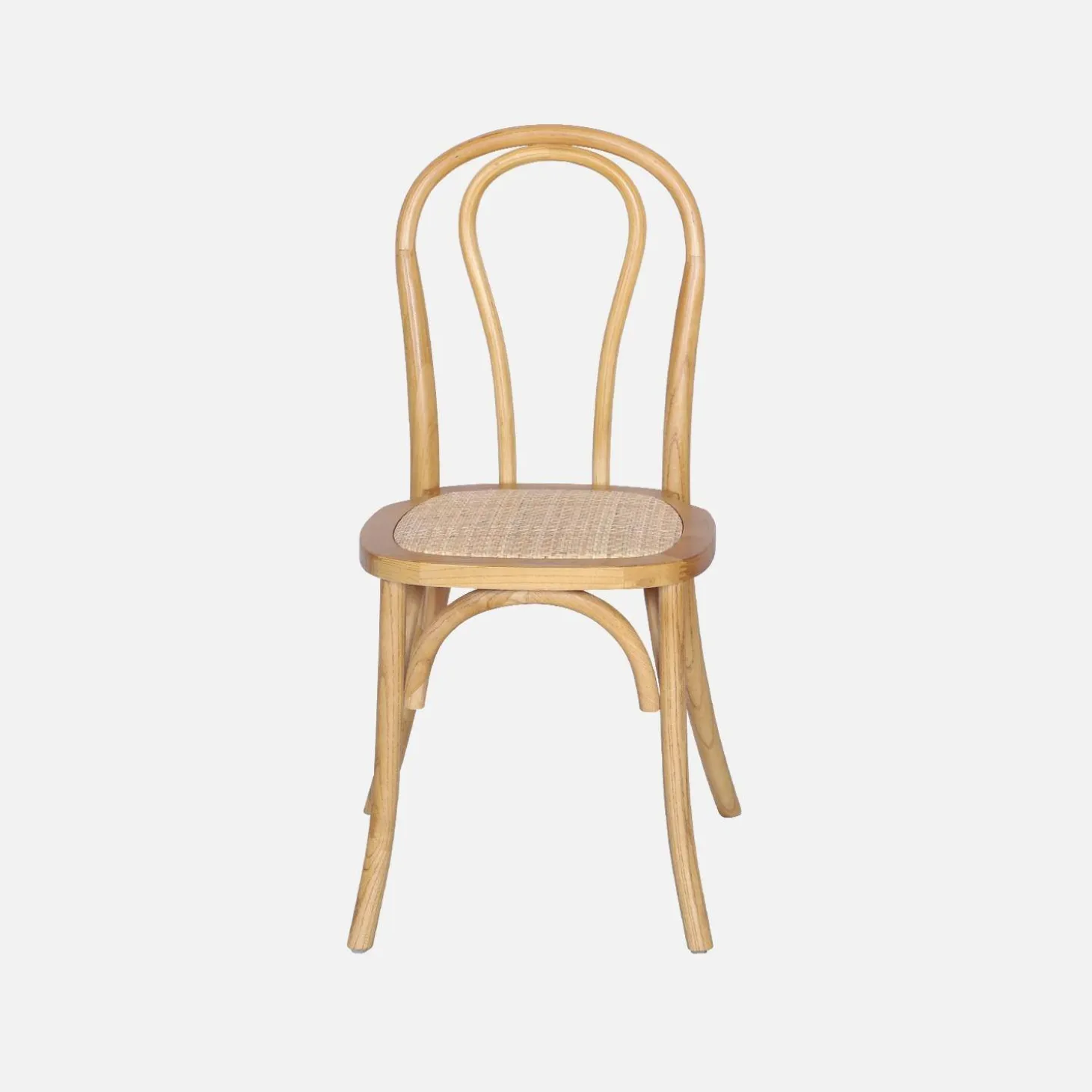 Vintage rubberhouten en rotan stoelen (set van 4)