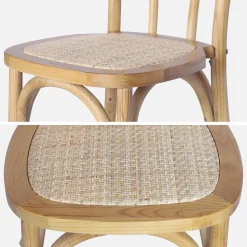 Vintage rubberhouten en rotan stoelen (set van 4)