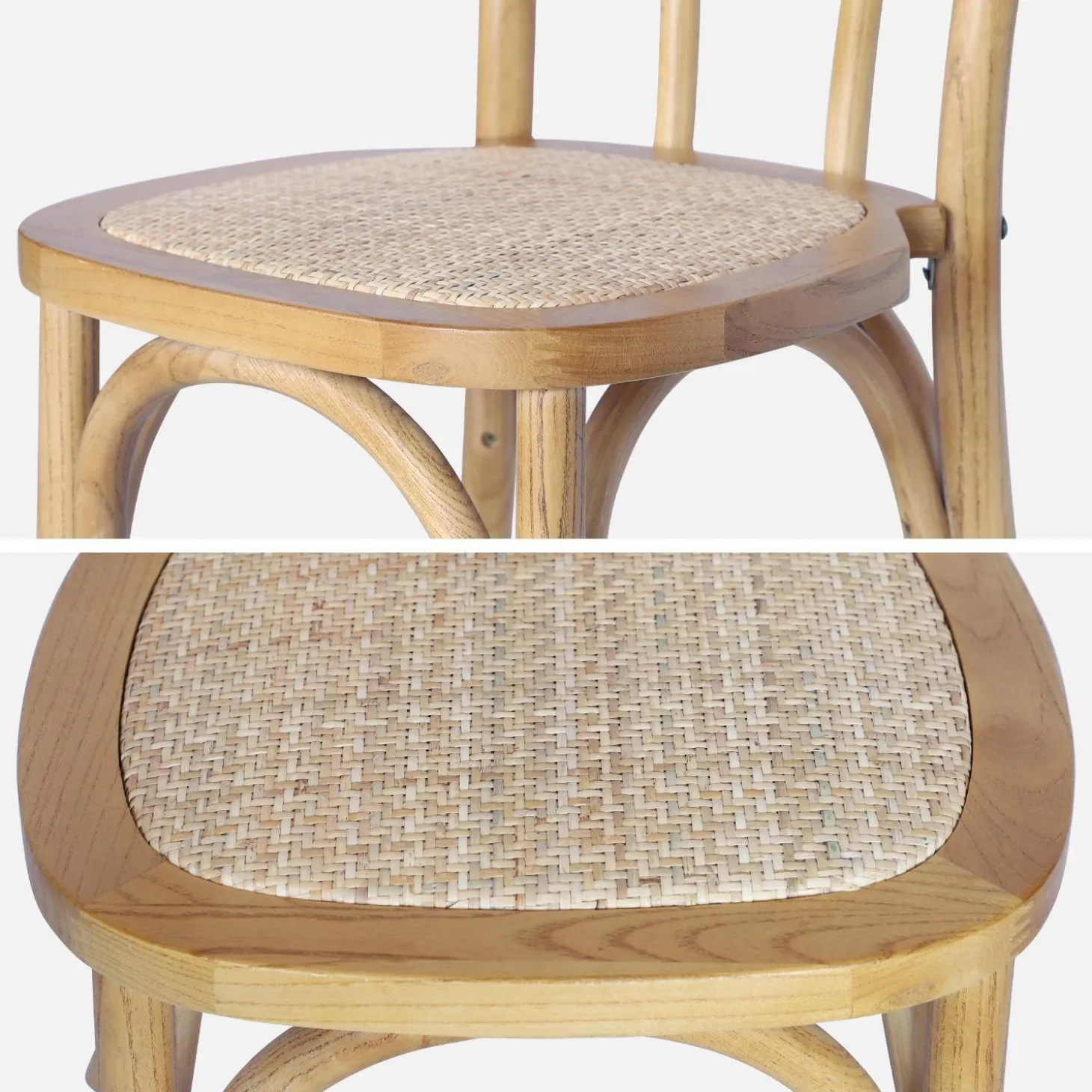 Vintage rubberhouten en rotan stoelen (set van 4)