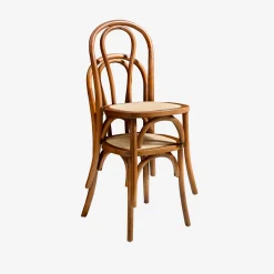 Vintage rubberhouten en rotan stoelen (set van 4)