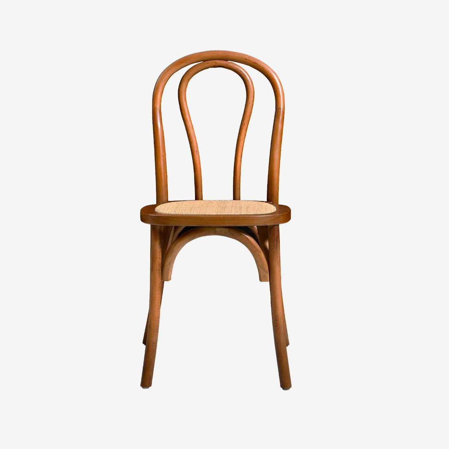 Vintage rubberhouten en rotan stoelen (set van 4)