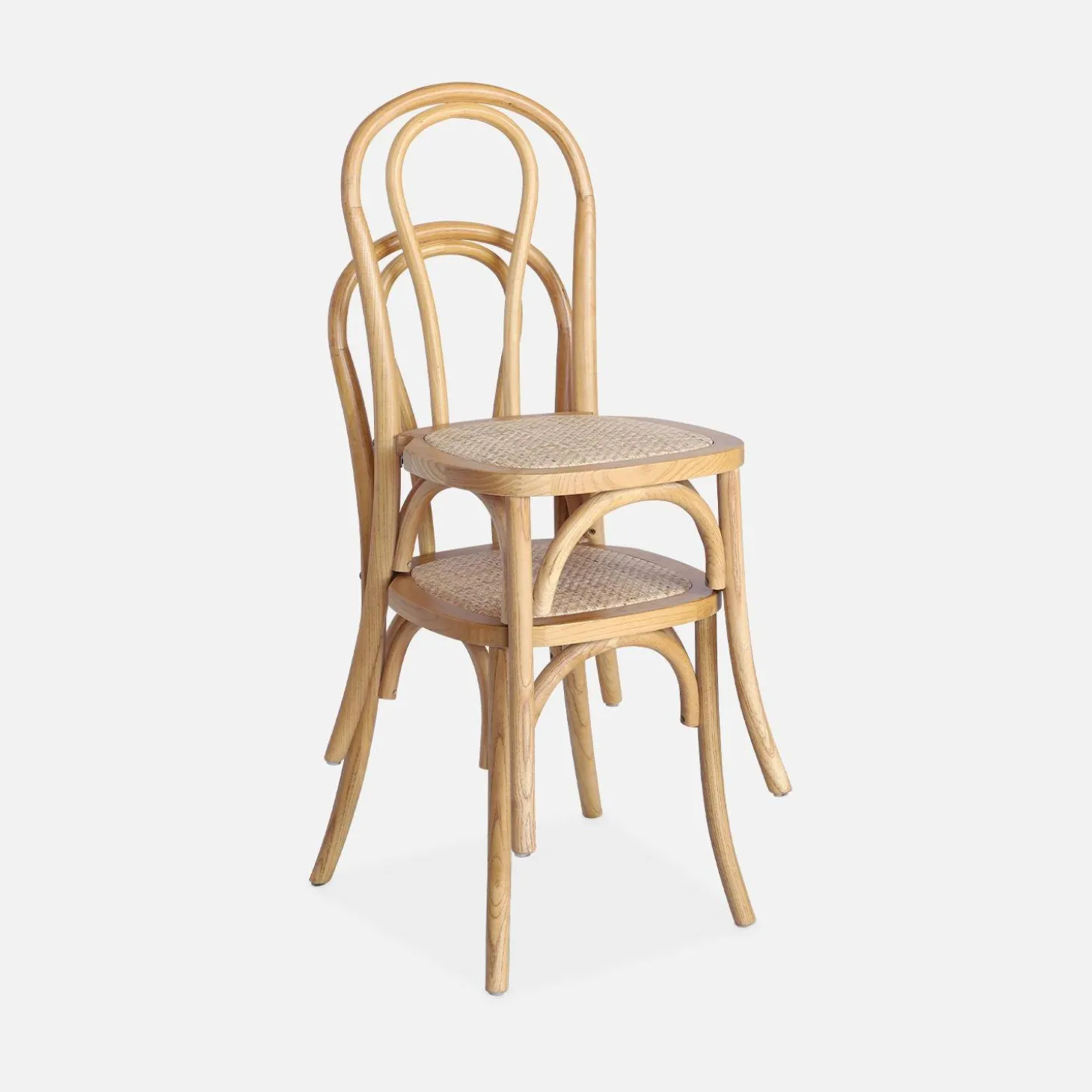 Vintage rubberhouten en rotan stoelen (set van 2)