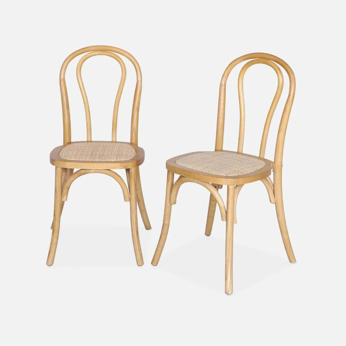 Vintage rubberhouten en rotan stoelen (set van 2)