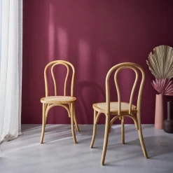 Vintage rubberhouten en rotan stoelen (set van 2)