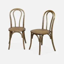 Vintage rubberhouten en rotan stoelen (set van 2)