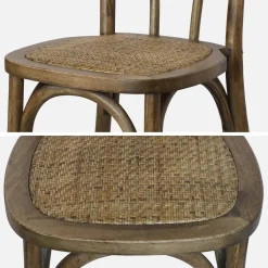 Vintage rubberhouten en rotan stoelen (set van 2)