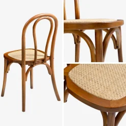 Vintage rubberhouten en rotan stoelen (set van 2)
