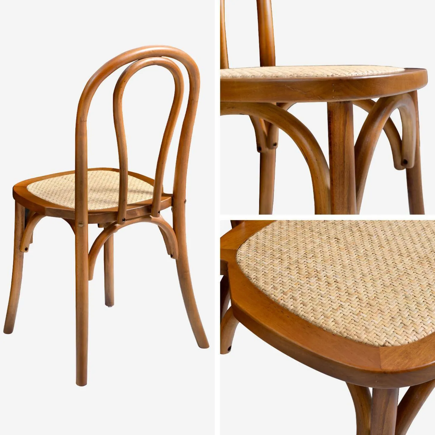 Vintage rubberhouten en rotan stoelen (set van 2)