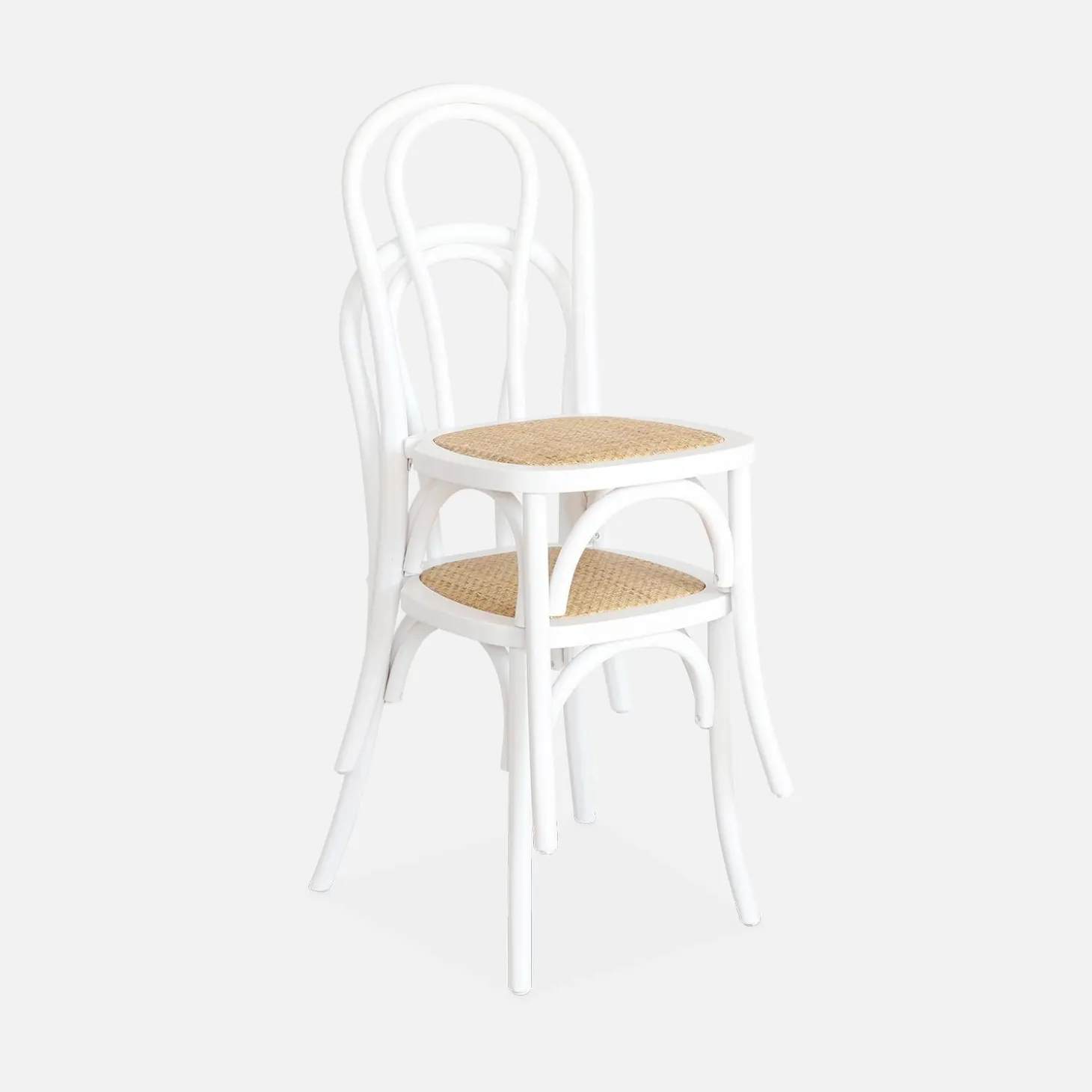 Vintage rubberhouten en rotan stoelen (set van 2)