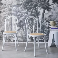 Vintage rubberhouten en rotan stoelen (set van 2)