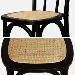 Vintage rubberhouten en rotan stoelen (set van 4)