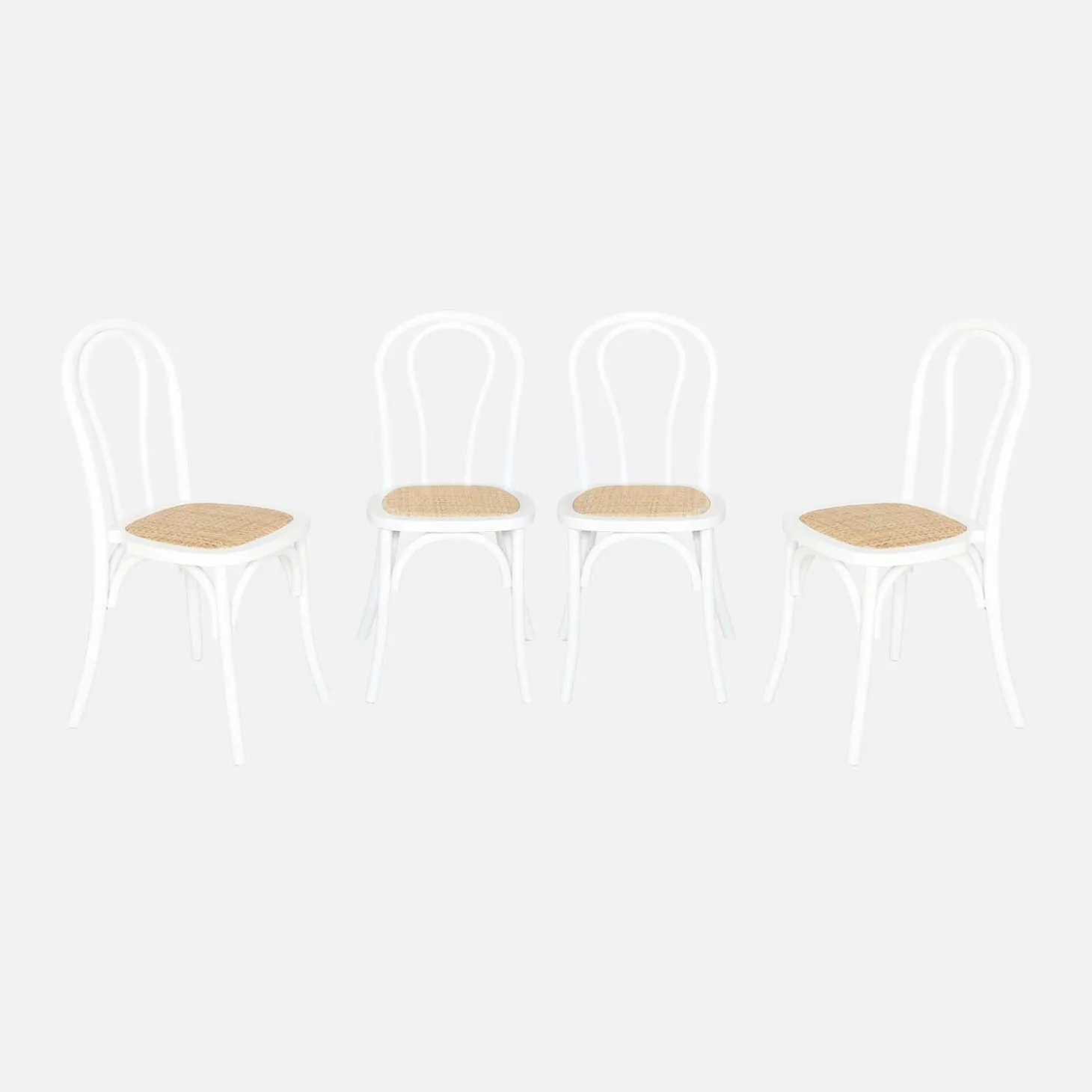 Vintage rubberhouten en rotan stoelen (set van 4)