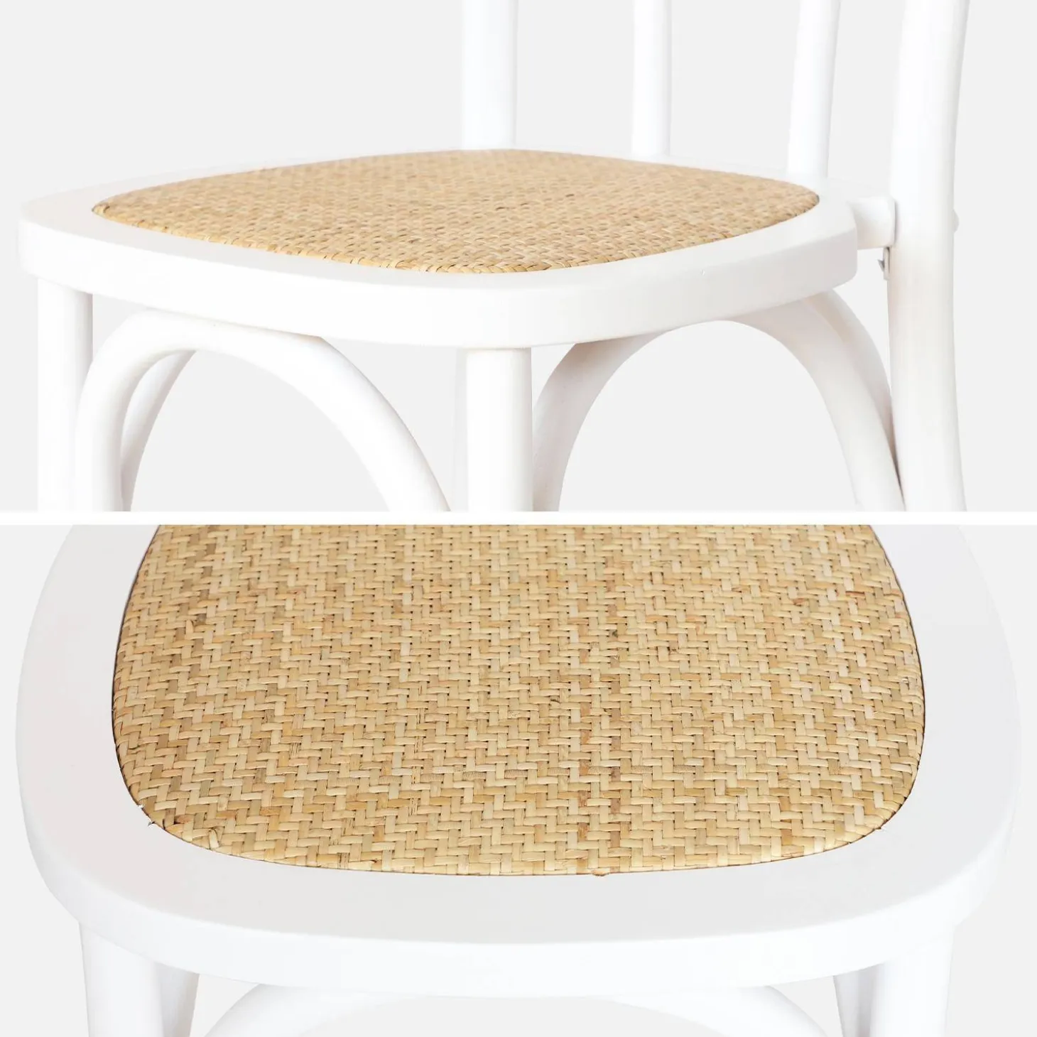 Vintage rubberhouten en rotan stoelen (set van 4)