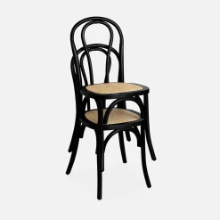 Vintage rubberhouten en rotan stoelen (set van 2)