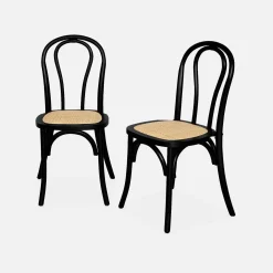 Vintage rubberhouten en rotan stoelen (set van 2)