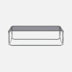 Vintage salontafel van gehard glas en verchroomd staal