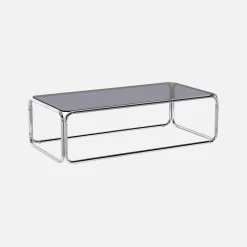 Vintage salontafel van gehard glas en verchroomd staal