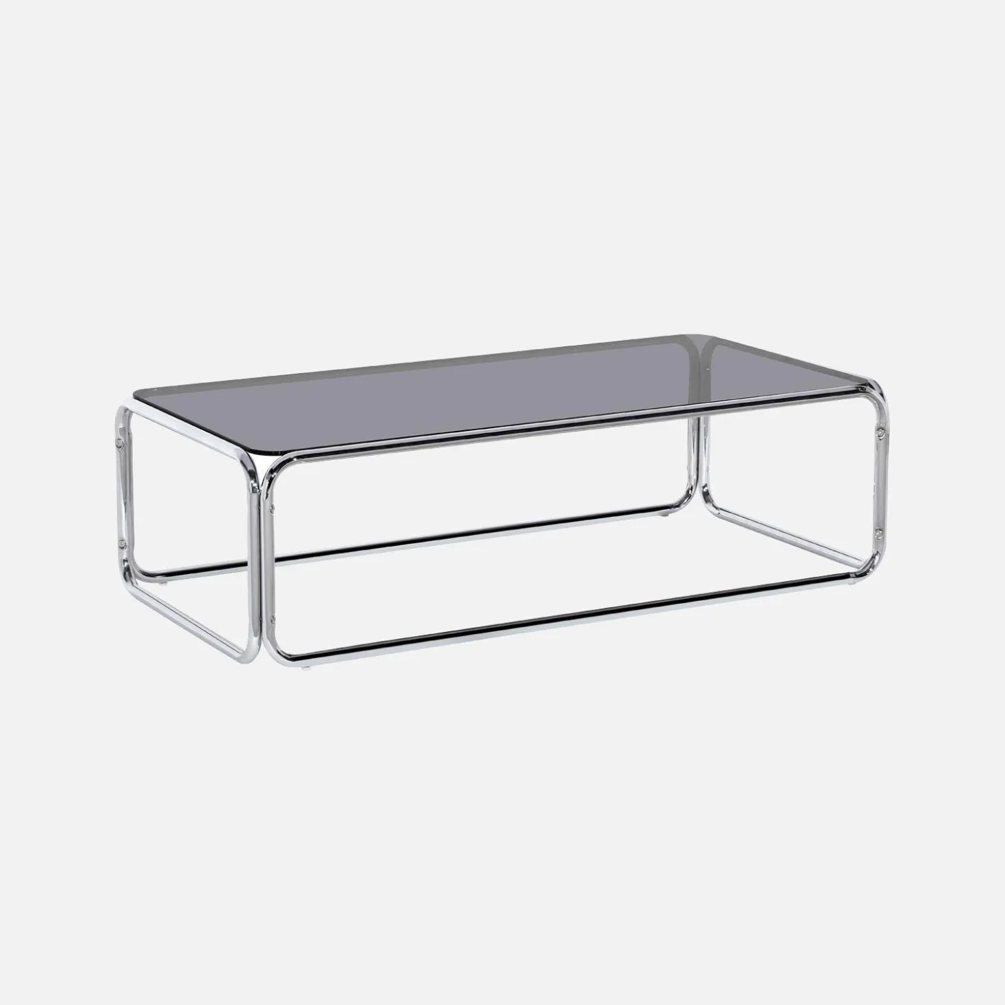 Vintage salontafel van gehard glas en verchroomd staal