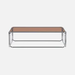 Vintage salontafel van gehard glas en verchroomd staal