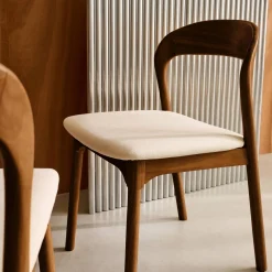 Vintage stoelen van rubberhout en stof (set van 2)
