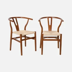 Vintage stoel van beukenhout en touw (set van 2)
