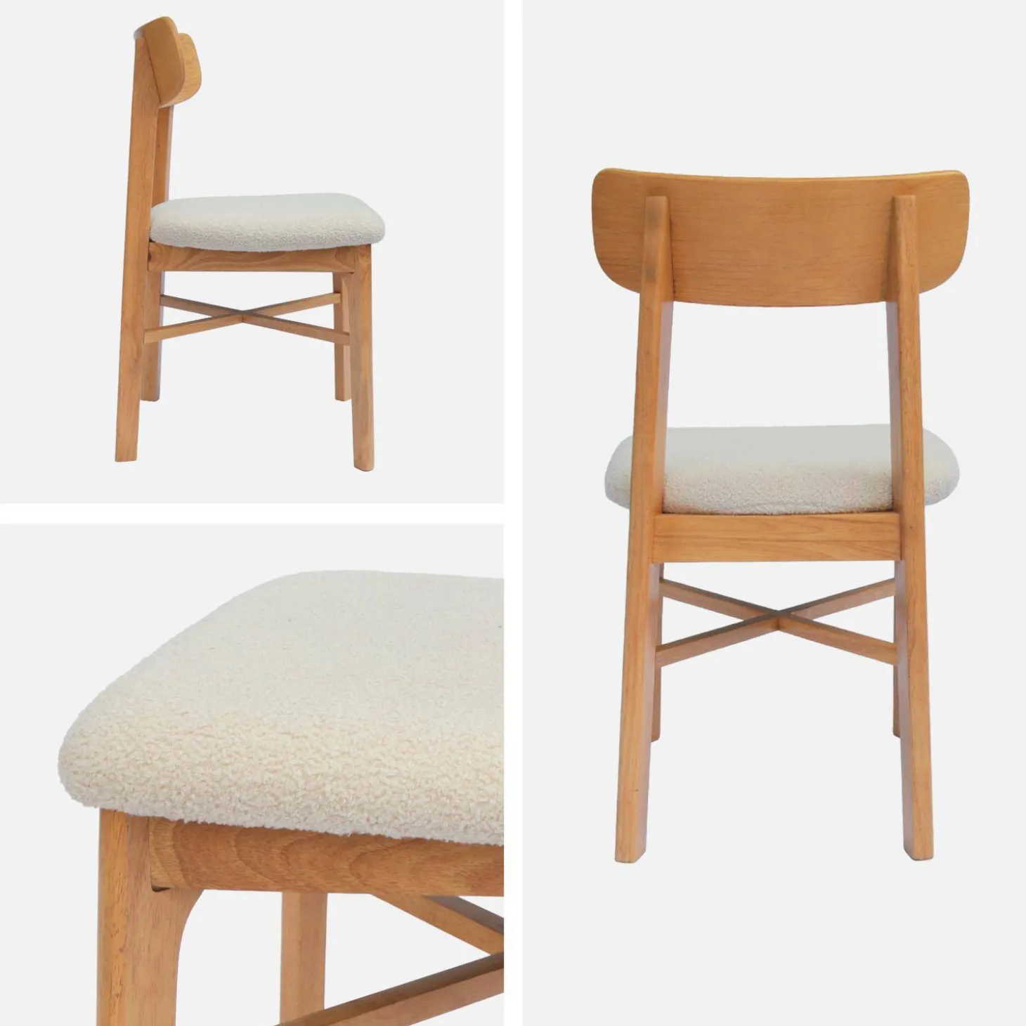 Vintage stoel van hout en bouclé (set van 2)