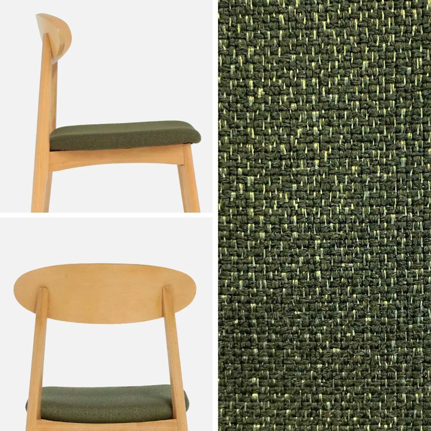 Vintage stoel van naturelkleurig rubberhout en stof (set van 2)